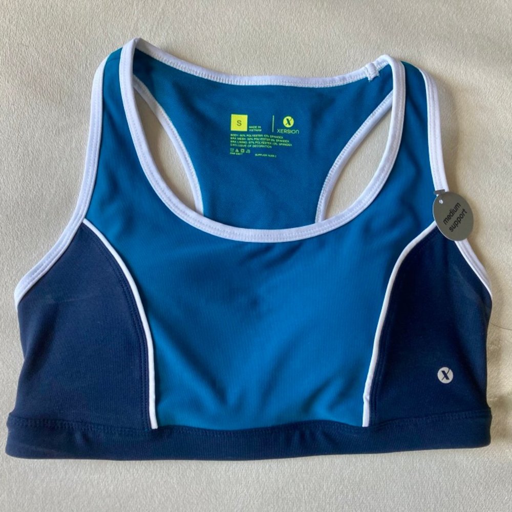 Sports Bra with Pockets - Xersion Blue Exercise Crop Top Small